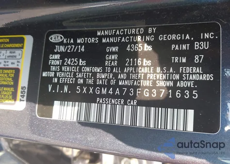 2015 Kia Optima Lx z USA, uszkodzony, nr VIN 5XXGM4A73FG371635